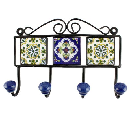 Multicolor Ceramic Floral Tile Hook